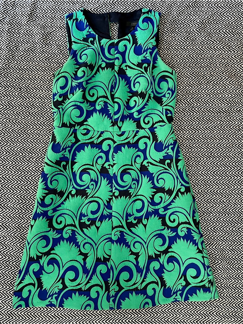 J. Crew Green and Blue Patterned Sleeveless Dress